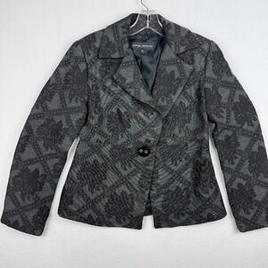 Vintage Donna Degnan Blazer Jacket Floral Jacquard Button Front Dark Gray Size 4